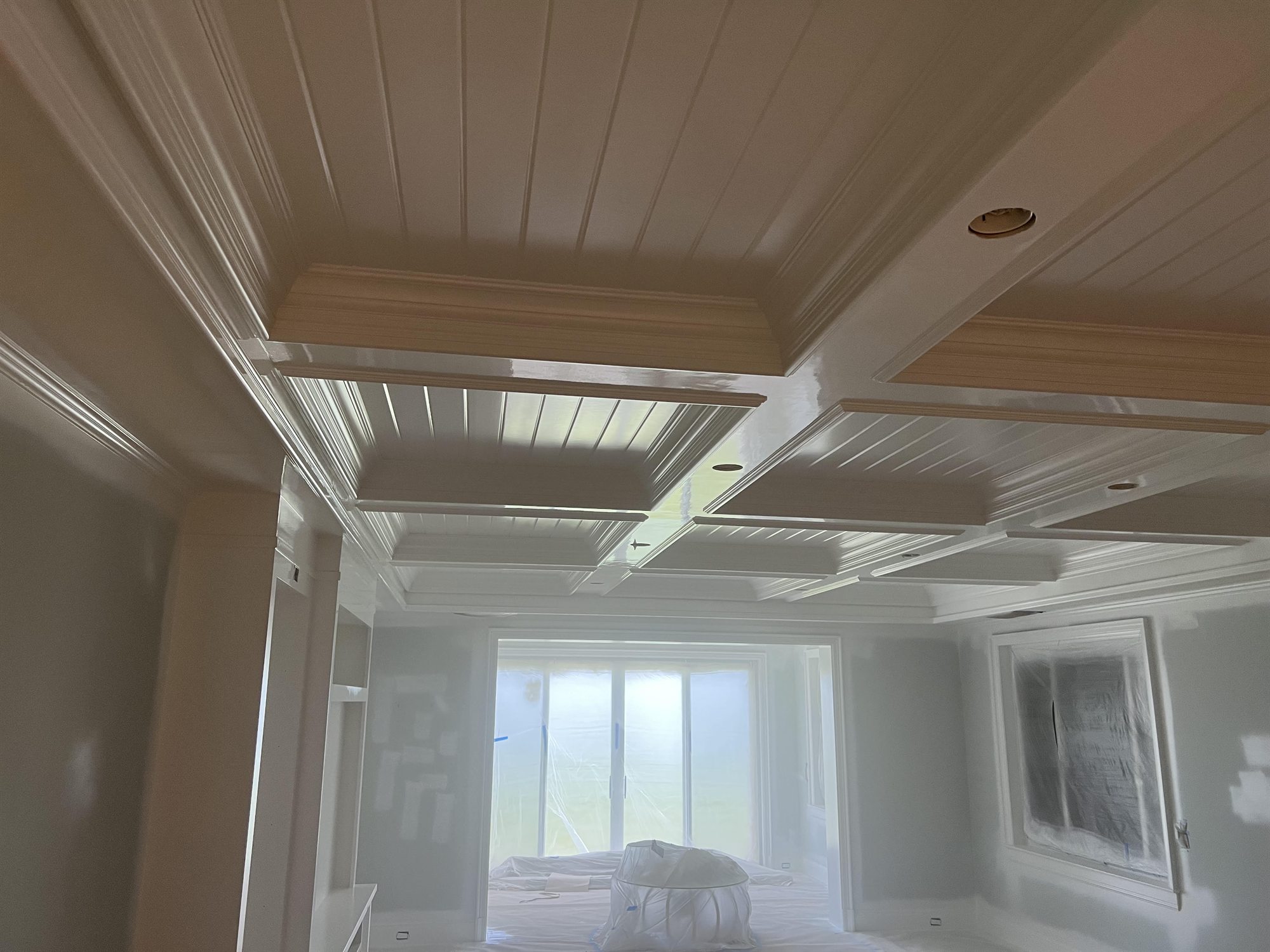 Coffered beadboard ceiling hand-finished by Vold Painting in Vero Beach, Florida